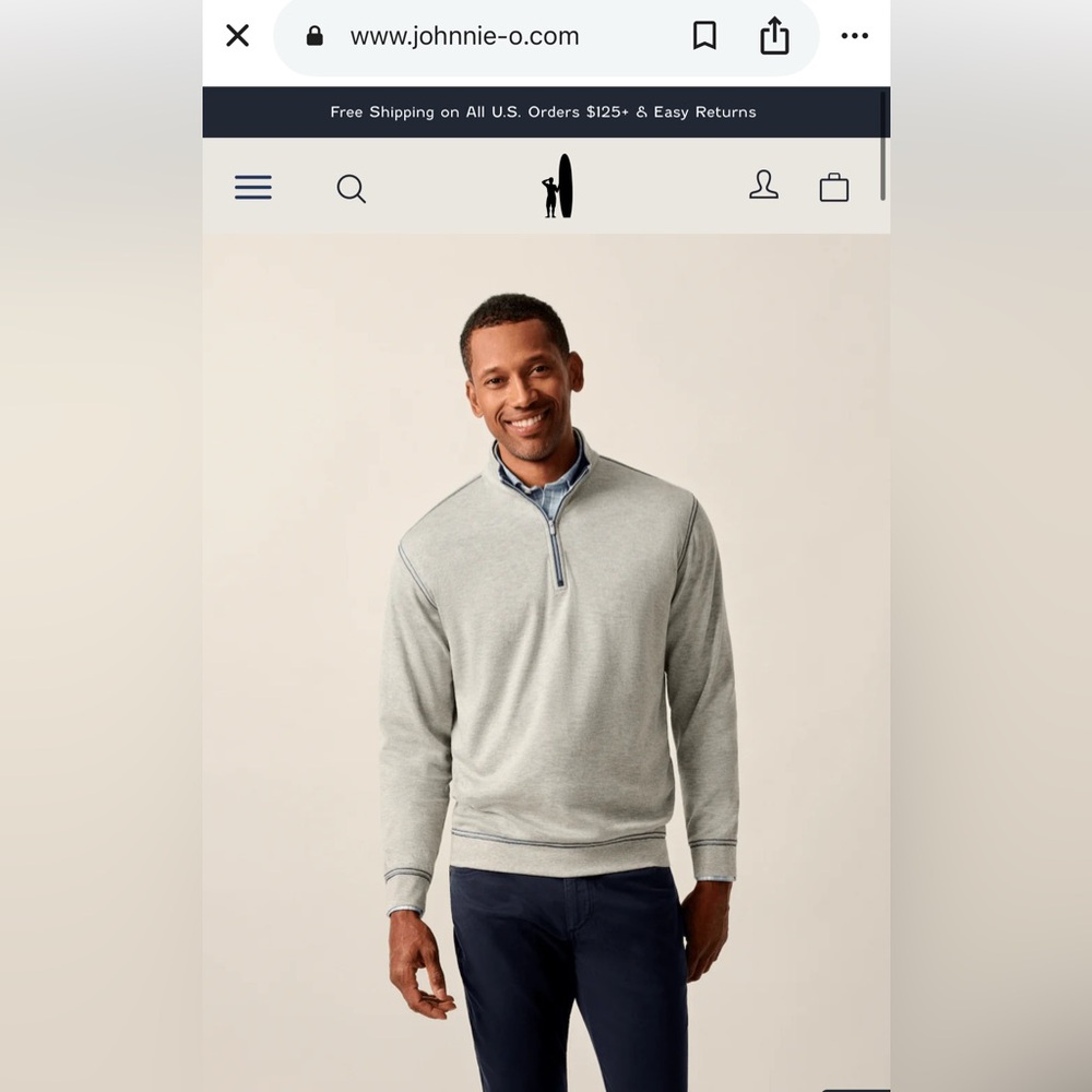 Johnnie-O Hank’s “Lightweight Scully” 1/4 Zip Pullover in Light Gray Size L